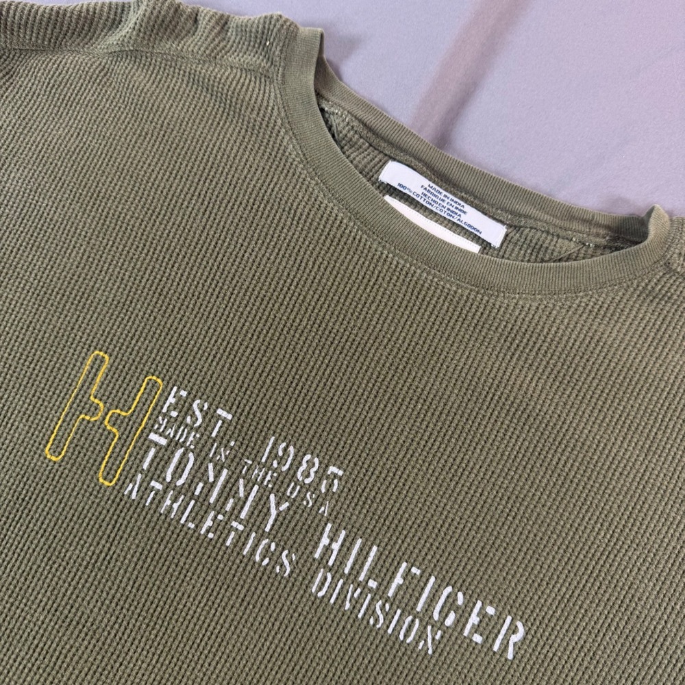 Tommy Hilfiger Athletics Division Thermal Shirt Olive Green XL Vintage Y2K